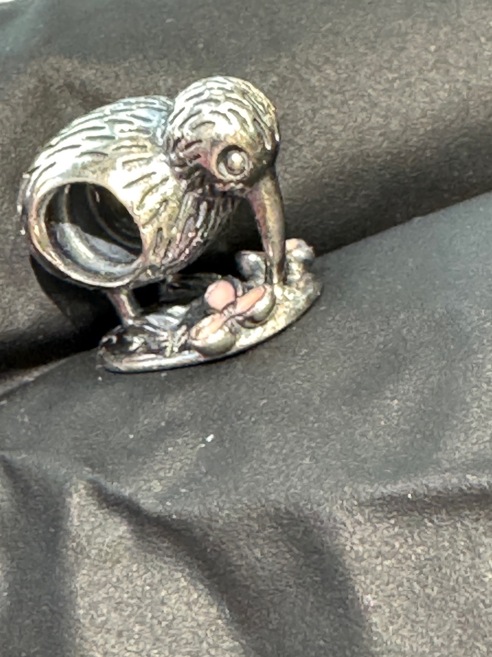 Retired Silver Kiwi Bird Pandora Charm With Pink Enamel